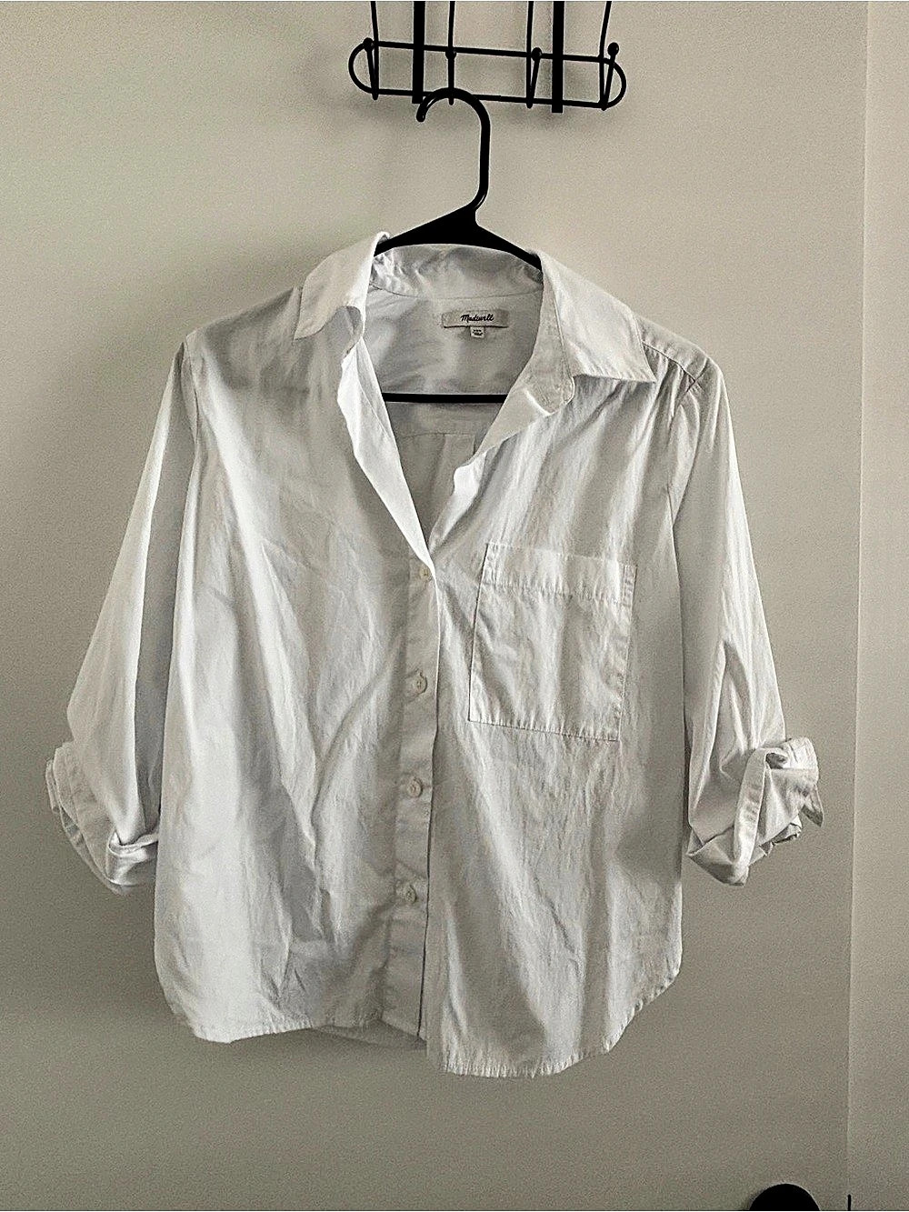 Madewell The Easy Y Neck Button Up Shirt in White